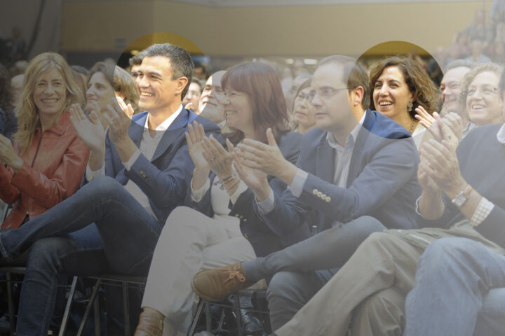 Pedro Sánchez e Irene Lozano compartiendo foto en un acto del PSOE